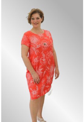 Rød hør kjole med hvid print, Mia Margot, 3353