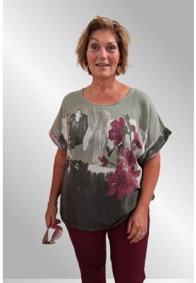 Khaki grøn bomulds bluse med print, Alice