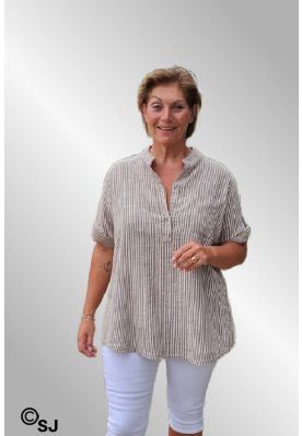 Beige hvid stribet bomulds skjorte, Ida 260202