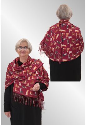 Bordeaux viskose tørklæde med hunde