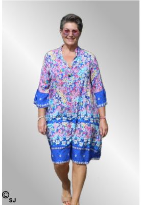 Boheme flower dress, blå combi, 1451