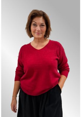 Rød meleret strik med relief ved ærmet, FM 109