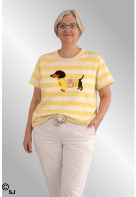 Gul Stribet T-Shirt med gravhund, 26152