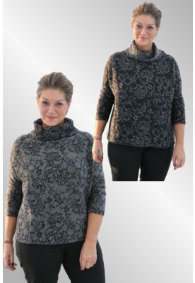 Sort / grå uldbluse vendbar, fra Mariedal, Sverige