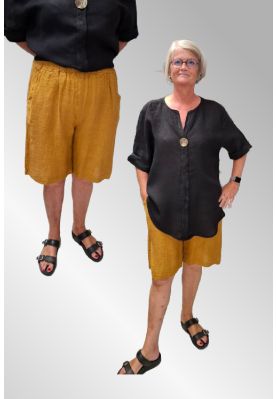 Karryfarvet hør shorts, Colette