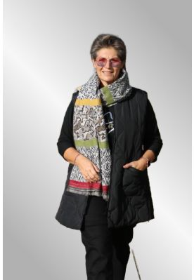 Brun/ sort animal tørklæde med kontrast i gul/rød/grøn 35067