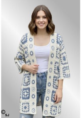 Blå hæklet cardigan AJ667