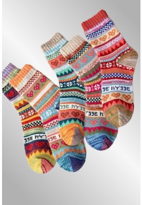 3 par ass. hønsestrik strømper i multicolor