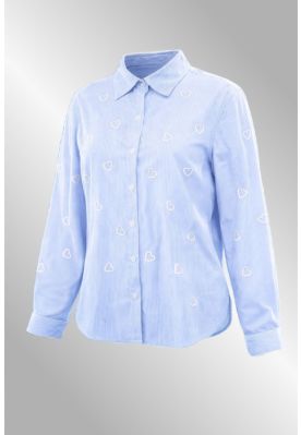 Blå stribet skjorte med Hvide hjerte, 077-90074-3