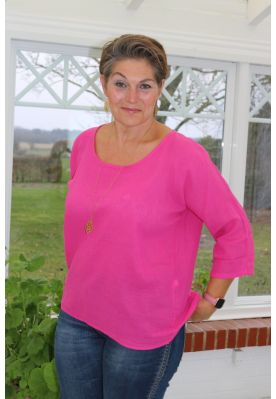 Pink bomulds/ hør bluse, Birthe