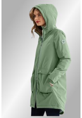 Grøn parka med hætte og flees for