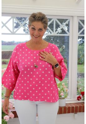 Pink grøn prikket hørbluse, Sandmar 8288