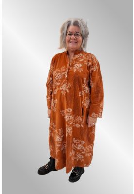 Rust farvet fløjlskjole med print, 12231IKJ