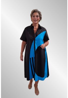 Sort bomulds skjortekjole med print, MY H1771