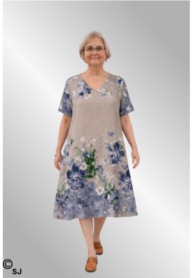 Naturfarvet bomulds kjole med blomster, 3502