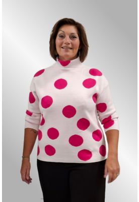 Råhvid / pink strik bluse med høj hals, dot ME7029