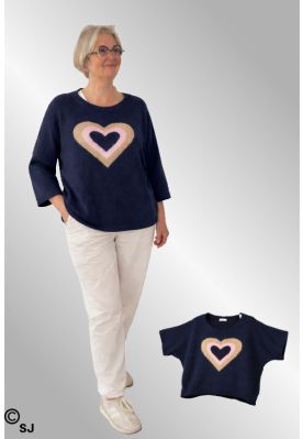 Navy strik bluse med hjerte, 20483