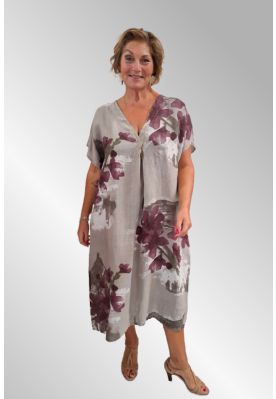 Naturfarvet hørkjole med print, Matilde