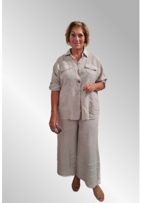 Naturfarvet hør sæt, bukser og skjorte