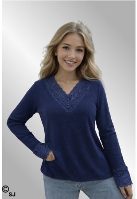 Navy viskose langærmet t-shirt, 0147