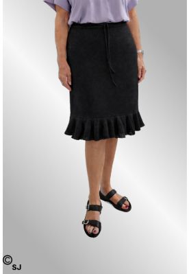 Sort hør nederdel med grov kant, 5744