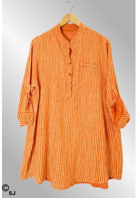Orange / hvid stribet bomulds skjorte, Ida 260202