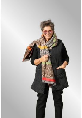 Brun animal tørklæde med kontrast i Orange/rød/grøn 35067