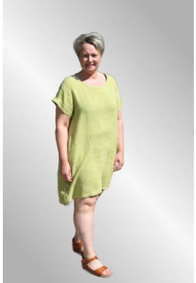 Ensfarvet lys oliven hør kjole, Petrine