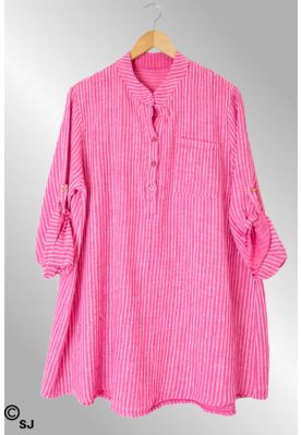 Pink / hvid stribet bomulds skjorte, Ida 260202