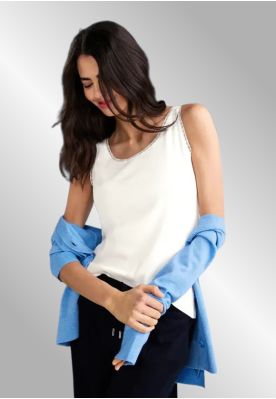 Råhvid top med blonde, Street One 319126