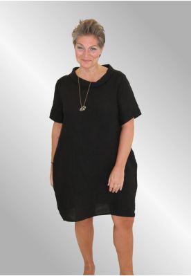 Sort hørkjole med krave, Elvira Dress