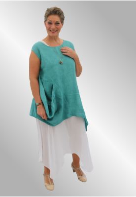 2 dele, hør kjole, Samanta, hvid / søgrøn