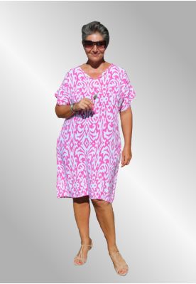 Pink / hvid print kjole i hør, Italy 1789