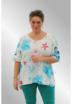 Hvid strik med print, Zafa 21A