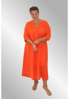 Lang orange hørkjole, Rita 1701