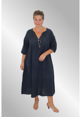 Lang mørk blå hørkjole, Rita 1701