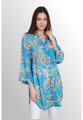 Turkis print hør skjorte, Annsi