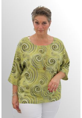 Lime/ oliven bumulds bluse med print, Kisser