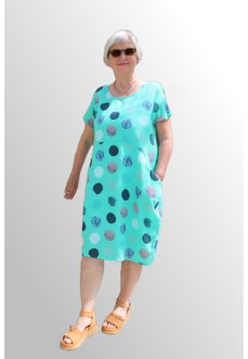 Turkis grøn hørkjole med bomber, Jelva