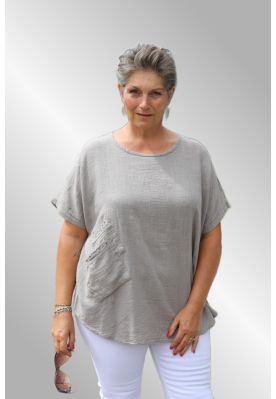 Naturfarvet bomulds bluse med lomme, Kirsten ANG