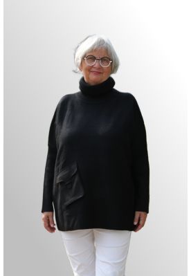 Sort strik med lomme i skind look, DS6068