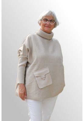 Beige strik med lomme i skind look, DS6068