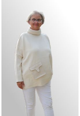 Råhvid strik med lomme i skind look, DS6068