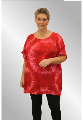 Rød hør tunika, batik, Annelora