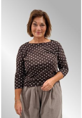 Brun T-Shirt med hvide prikker, bomuld, R9937