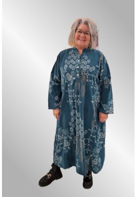 Petrol fløjlskjole med print, 12231IKJ