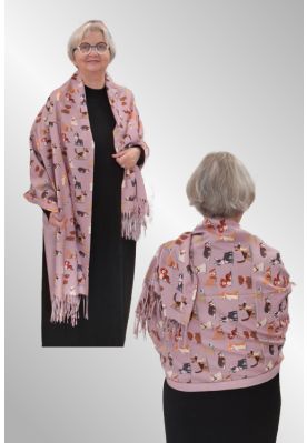 Rosa viskose tørklæde med hunde