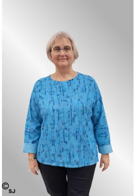 Turkis fløjlsbluse med print, 9f3819