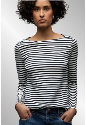 Blå/ hvid stribet T-Shirt, 324529