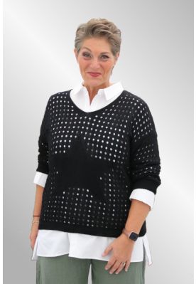 Sort  strikbluse med stjerne, Viggy